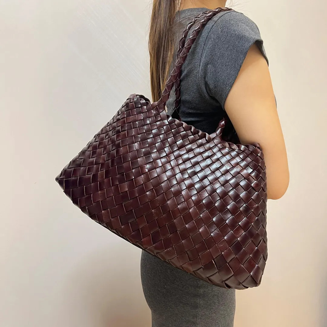 X-Large Handmade vintage cowhide handbag, Retro woven leather shoulder bag, Handcrafted tote bag,... | Etsy (US)