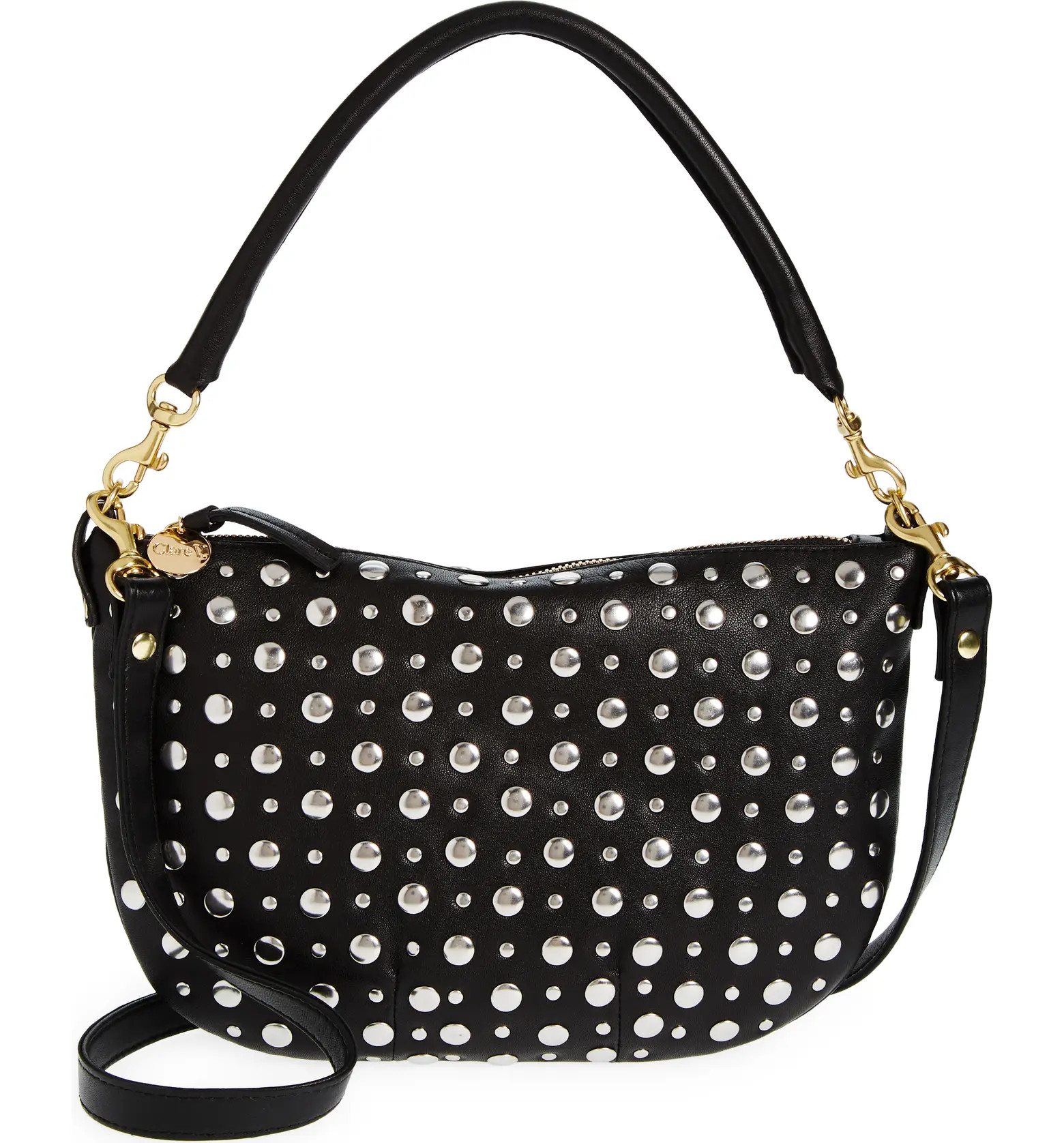 Clare V. Petit Moyen Silver Stud Embellished Leather Shoulder Bag | Nordstrom | Nordstrom