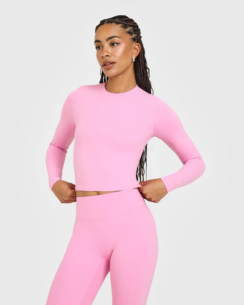 SoftMotion™ Long Sleeve Mid Top with White Logo 
 Rose Pink | Oner Active (UK / US)
