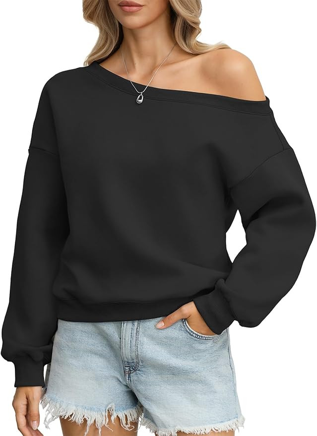 Womens Fleece Sweatshirts Oversized Off The Shoulder Pullover Tops Casual Long Sleeve Comfy Fall ... | Amazon (US)