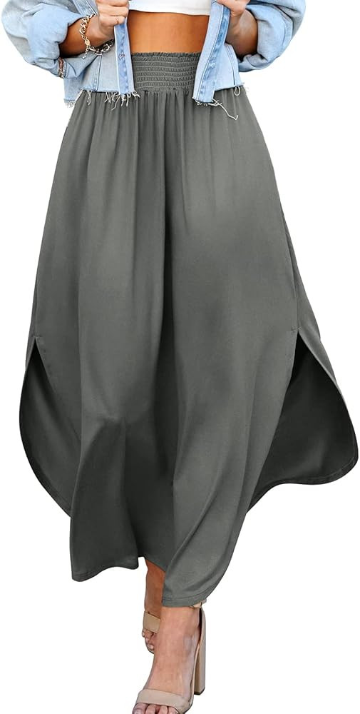 DOUBLJU Women's Waist Band Side Split Maxi Skirt with Pocket | Amazon (US)