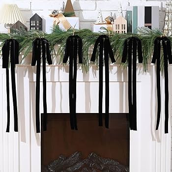 Janinka 6 Pcs Black Velvet Ribbon Bows Christmas Tree Decorations 23.5x15.5 Inch Rustic Large Vel... | Amazon (US)