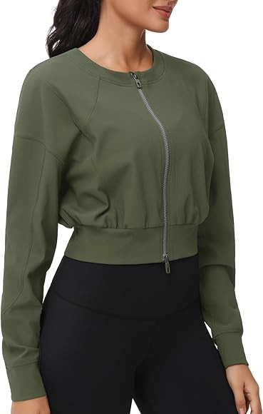 THE GYM PEOPLE Women's Cropped Jackets Full Zip Long Sleeve Ribbed Workout Sweatshirts Lightweigh... | Amazon (US)