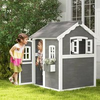 OUTSUNNY Wooden Playhouse with Floors for Ages 3-8 Years, for Gardens, Lawns, Patios in Grey | Debenhams UK