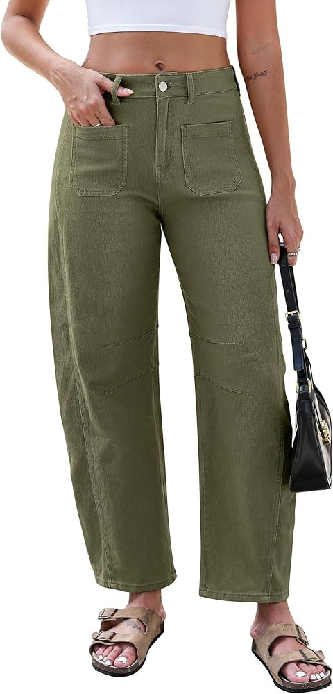 Eddoyee Wide Leg Barrel Pants Women - Stretchy High Waist Baggy Pants Y2k Boyfriend Ankle Trouser... | Amazon (US)