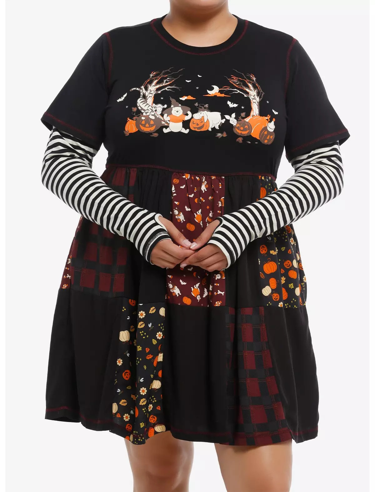 Her Universe Disney Winnie The Pooh Halloween Patchwork Twofer Dress Plus Size | Hot Topic