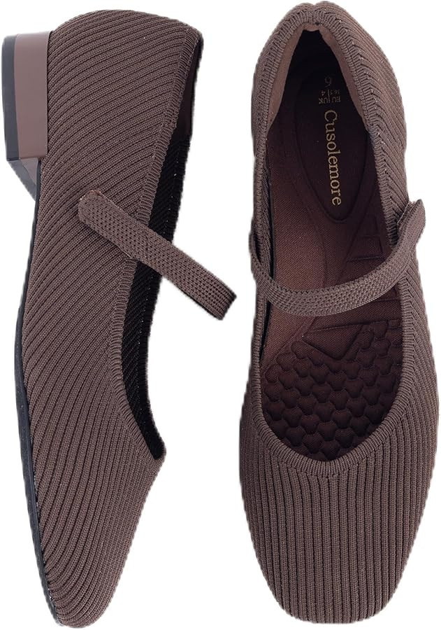 Women's Mary Jane Flats with Arch Support, Square Toe Ballet Flats, Comfortable Knit Dress Shoe | Amazon (US)