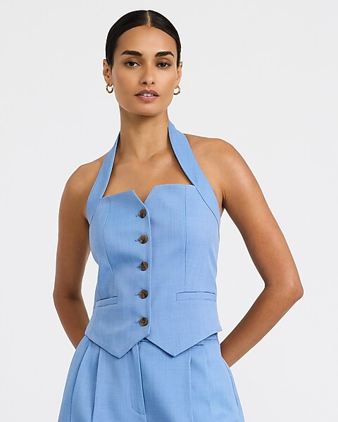 Twill Halter Button Front Cutaway Blazer Vest | Express