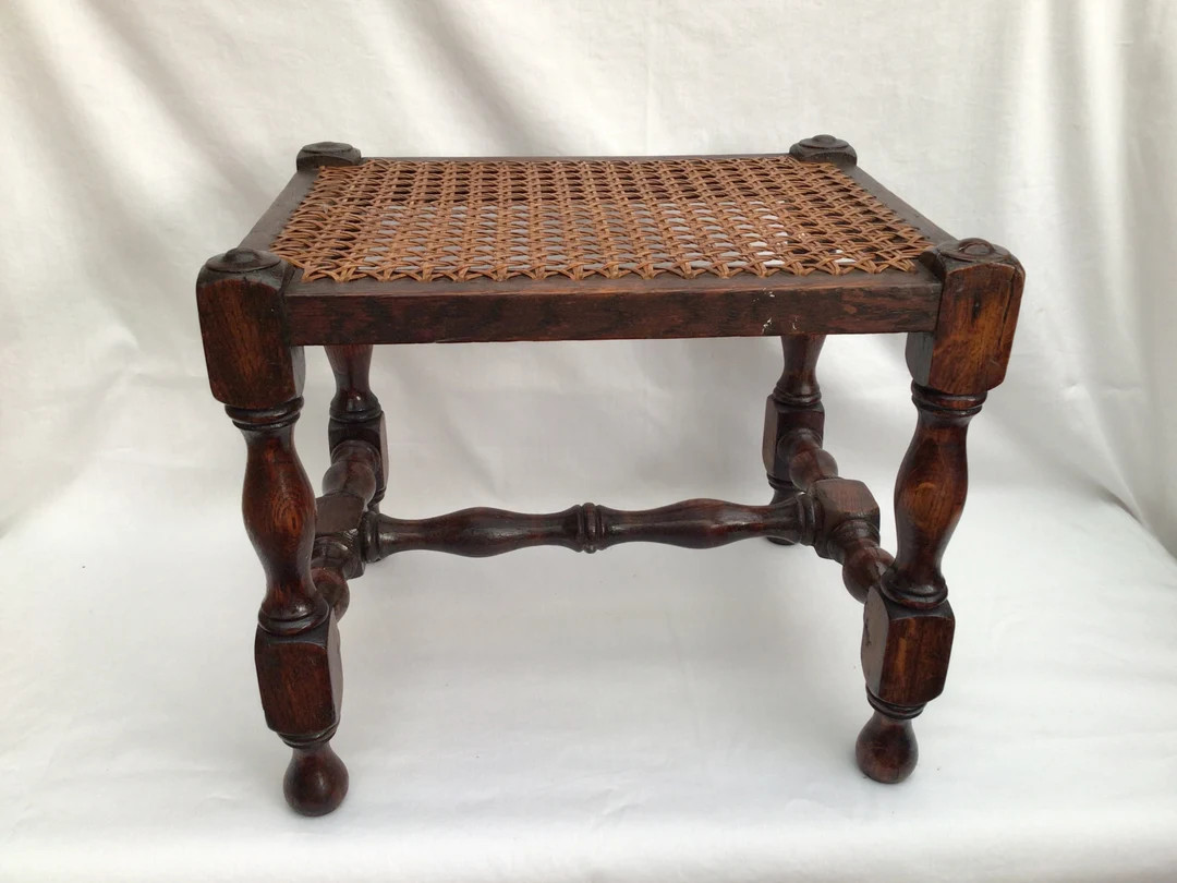 Antique Oak Wicker Footstool, Footrest - Etsy | Etsy (US)
