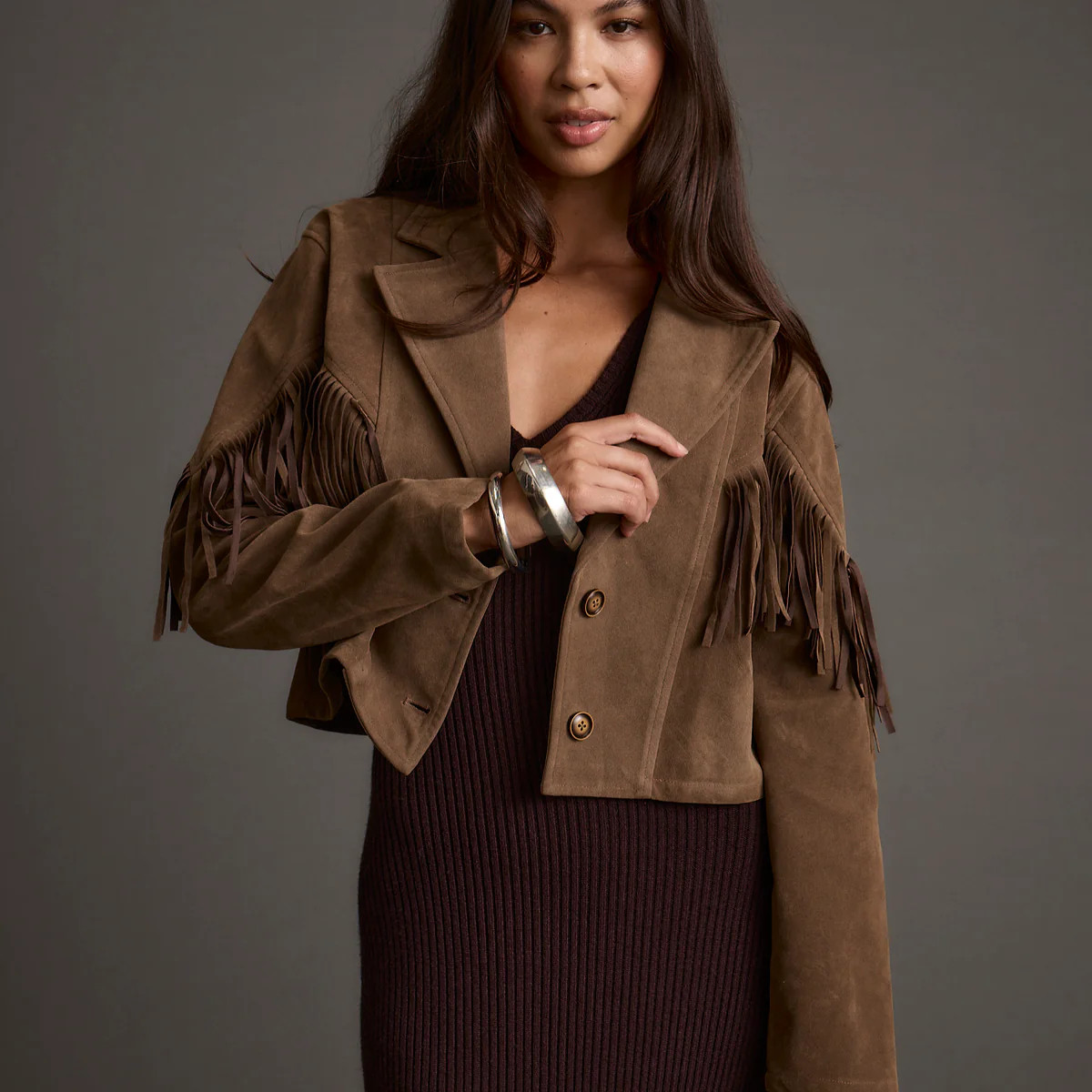 Nirvana Brown Vegan Suede Jacket | 12th Tribe