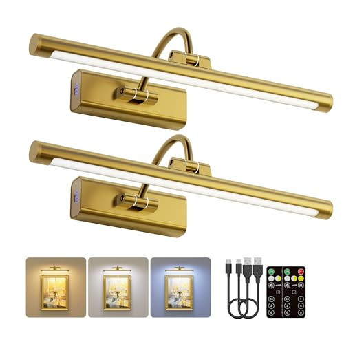 Craftersmark 2 Pack 16" Brass Picture Art Lights - 6000mAh Rechargeable Battery Powered Wireless Lighting for Home Gallery, Office, Living & Bedroom | Amazon (US)