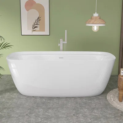 Freestanding Soaking Tub 67'' x 31''Rectangular Acrylic Bathtub with Storage in Glossy White  Center Drain | Wayfair North America