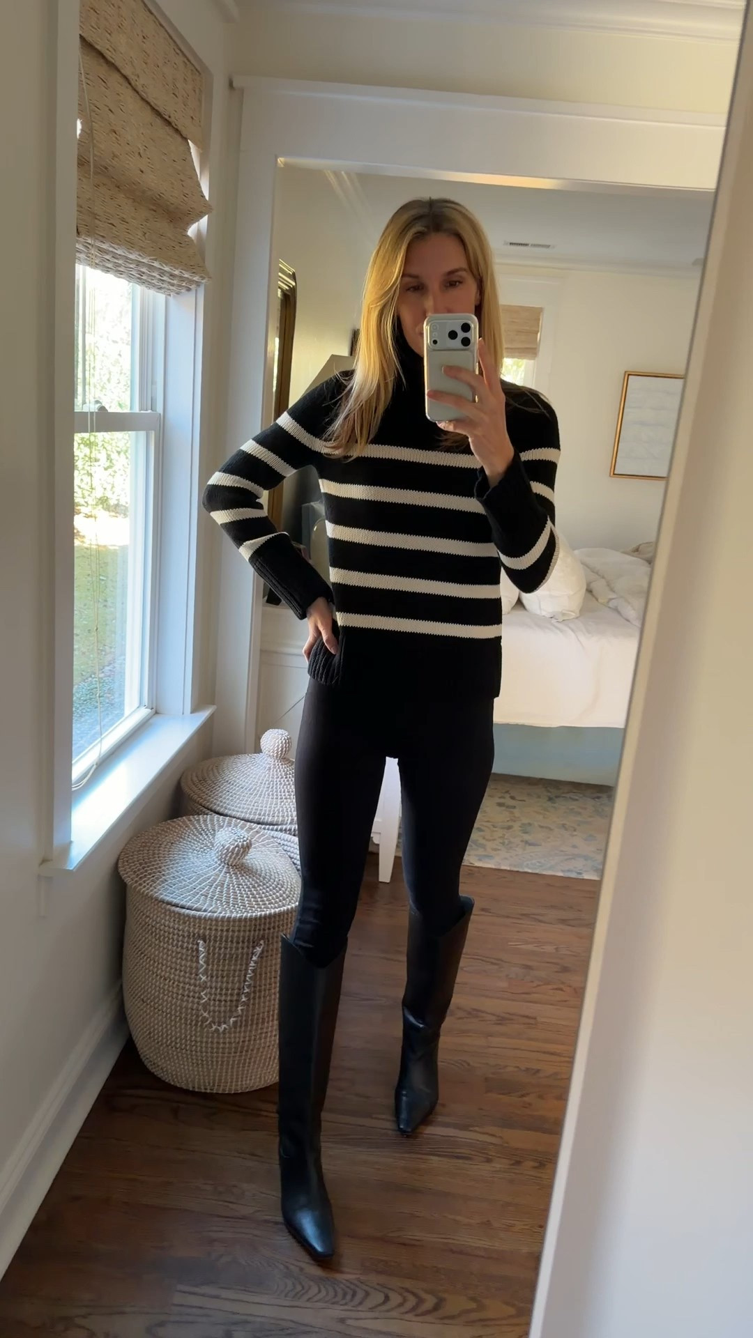 Black and white stripe turtleneck (small) and a little heel boot for work today! 

Also linking my favorite flat black boot that I love and is on sale!

#LTKWorkwear #LTKSaleAlert