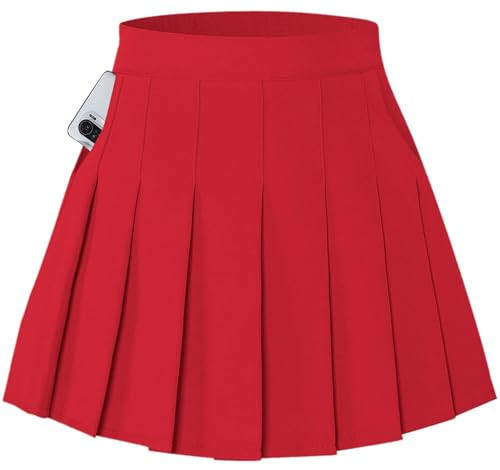SANGTREE Red Girl's Mini Tennis Pleated Skater Skirt for School Girls, Kawaii Y2k Elastic Waist Casual A-line Egirl Skirts Skorts for Teen Little Girl, Red, 11-12 Years | Amazon (US)