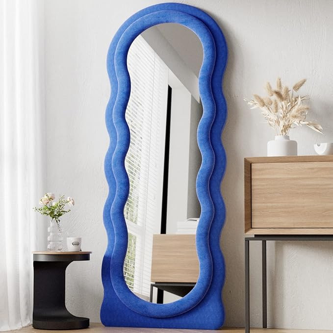 ZMYCZ Full Length Mirror, 63"x24" Wavy Floor Mirror, Arched Standing Mirror Full Length, Cloud Sh... | Amazon (US)