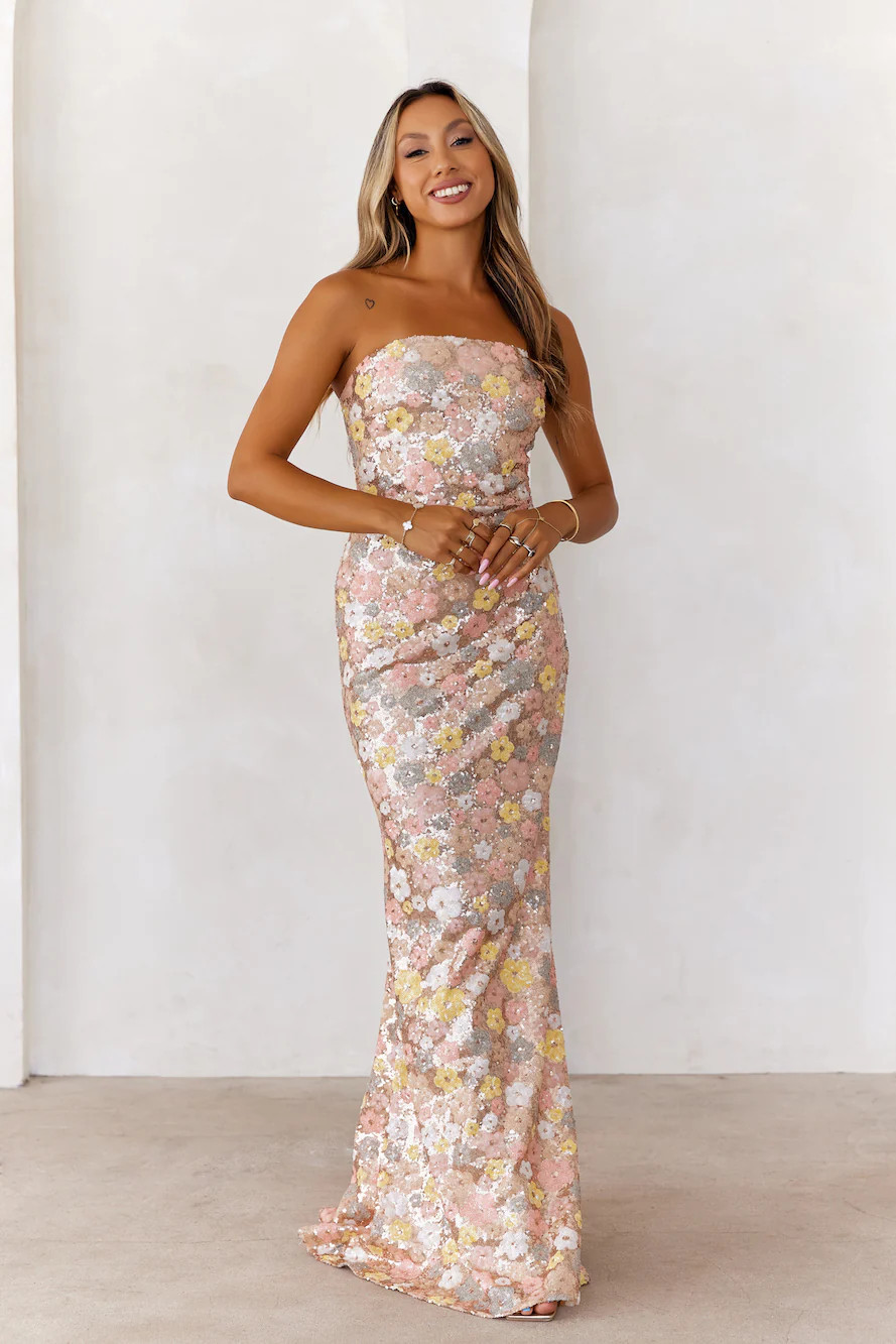 Golden Spark Sequin Strapless Maxi Dress Multi | Hello Molly (AU)