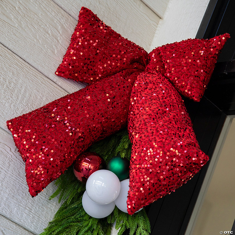 20 1/2" x 23 1/2" Hanging Red Sequin Stuffed Bow Christmas Decoration | Oriental Trading Company