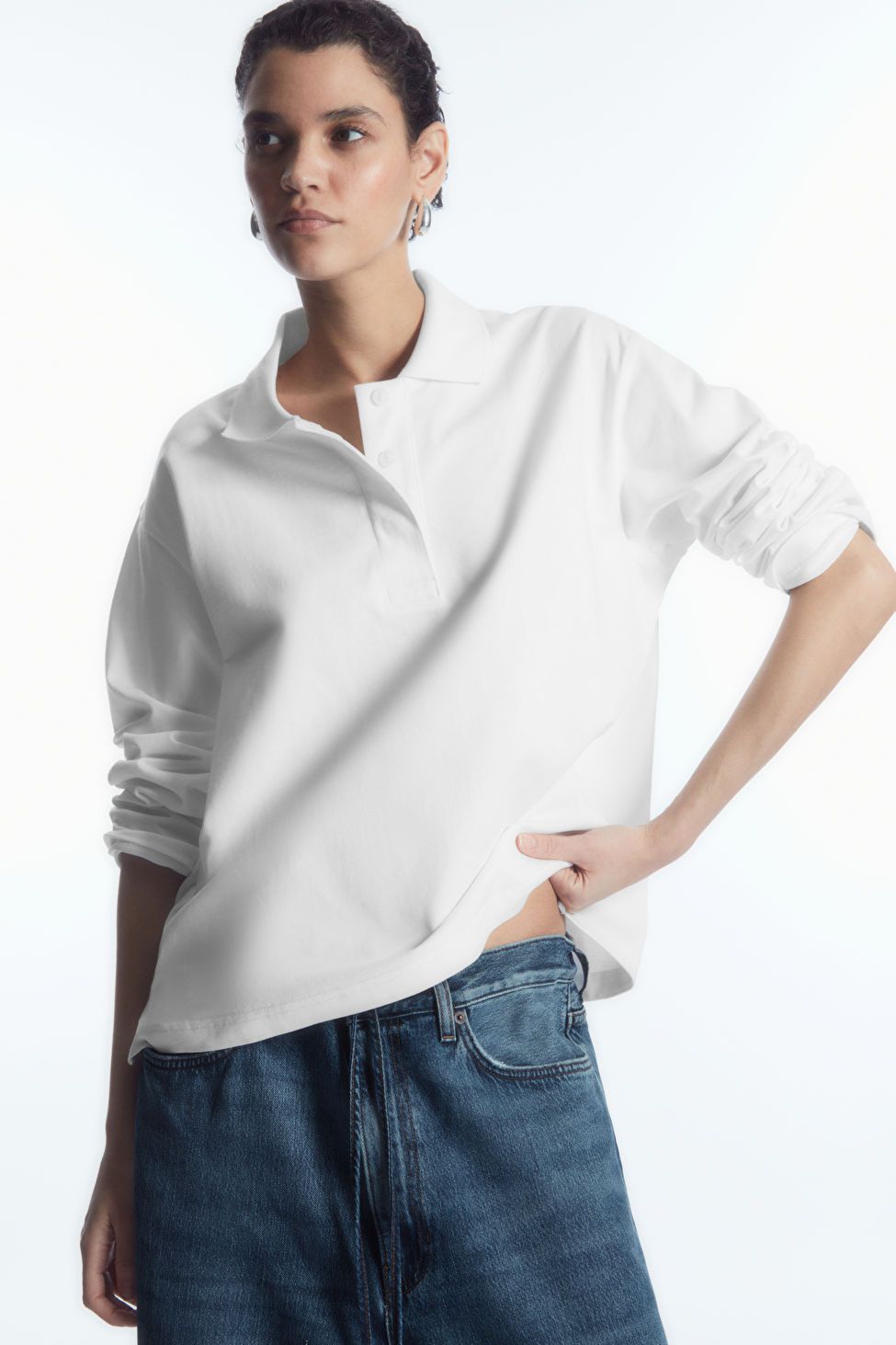 LONG-SLEEVED POLO SHIRT - WHITE - Tops - COS | COS (US)