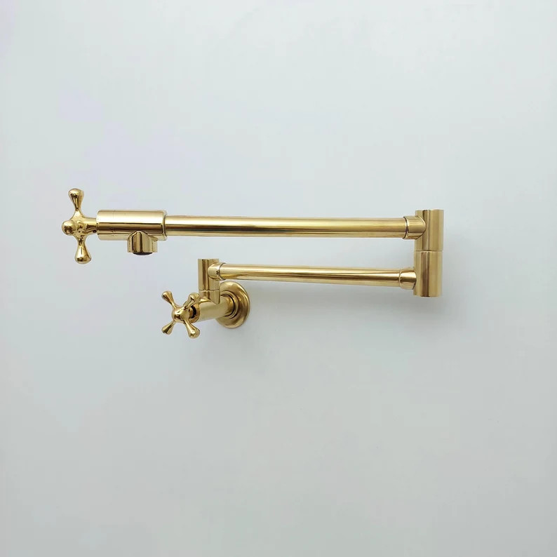 Unlacquered Brass Pot Filler With Cross Handle, Kitchen Pot Filler, Wall Mount Antique Pot Filler... | Etsy (US)