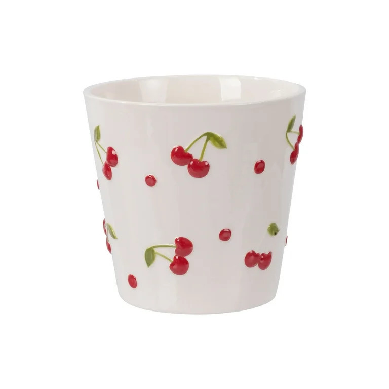 Mainstays 6.25" x 6.25" x 6" Round Cream and Red Ceramic Cherry Planter | Walmart (US)