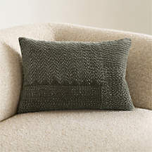 Sashiko Organic Cotton Velvet 22"x15" Burnt Green Throw Pillow Cover + Reviews | Crate & Barrel | Crate & Barrel