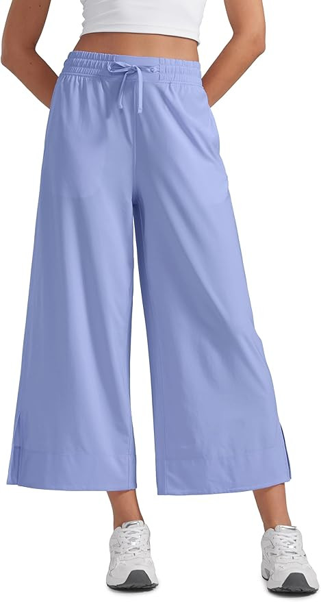 CRZ YOGA Lightweight Wide Leg Cropped Pants for Women 25" - Casual Travel Work Sweatpants Summer | Amazon (US)