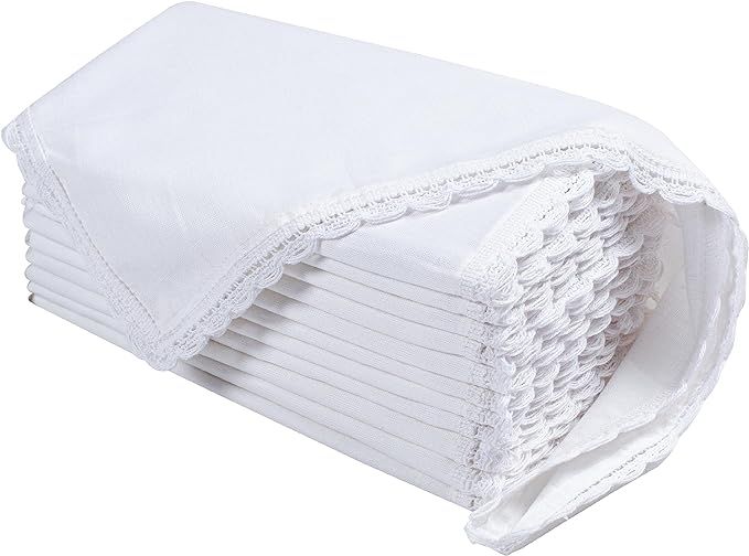 Cloth Dinner Napkins in Cotton Flax Fabric with Lace & Tailored Mitered Corners - 18x18 Inches (S... | Amazon (US)