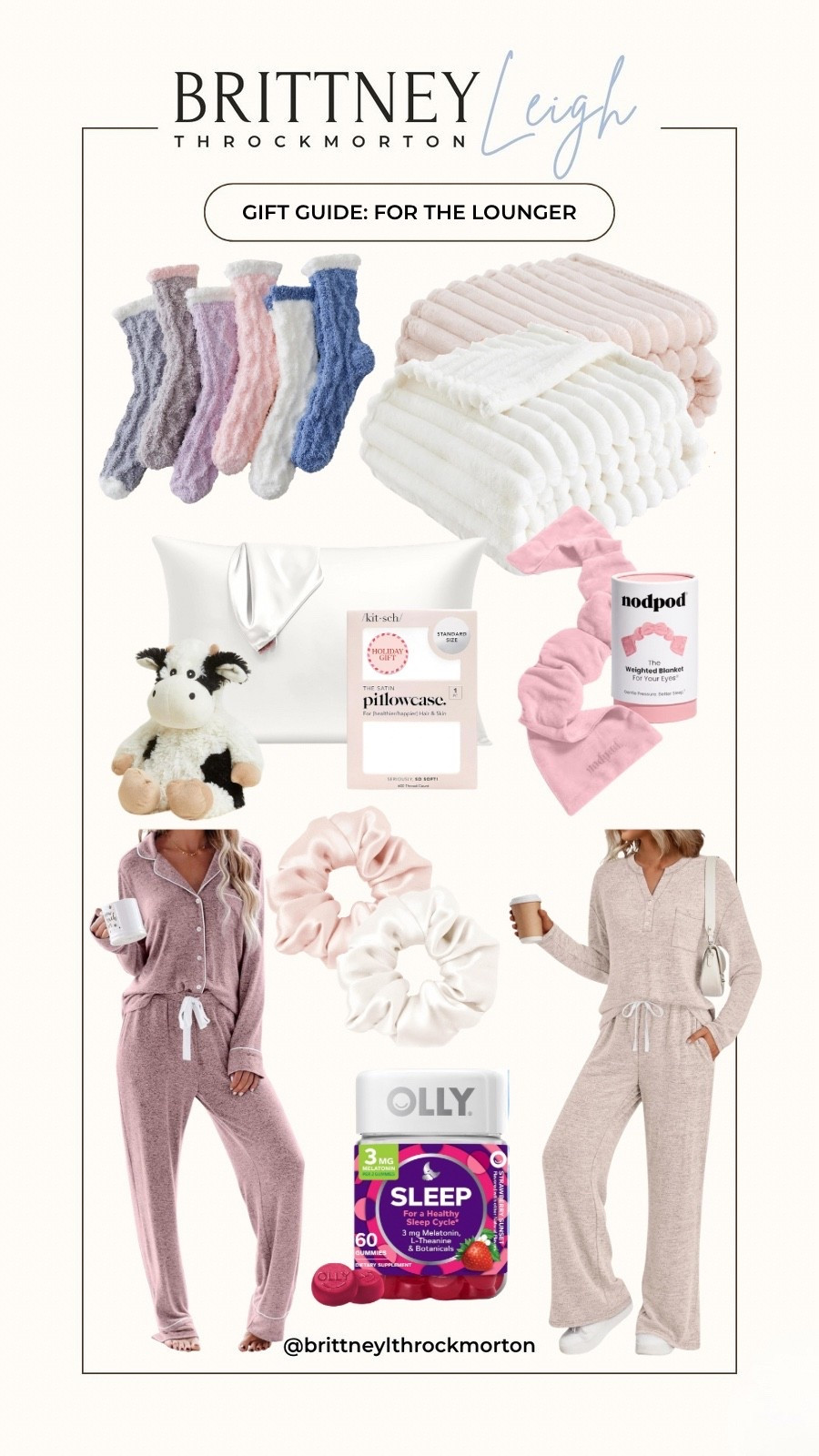 A gift guide for the girl who loves to lounge! 

Lounge set
Pajamas 
Warmer stuffed animal 
Weighted eye sleep mask 
Silk pillow case & silk scrunchie 
Fuzzy socks 
Olly Sleep aid 

#LTKCyberWeek #LTKHoliday #LTKGiftGuide