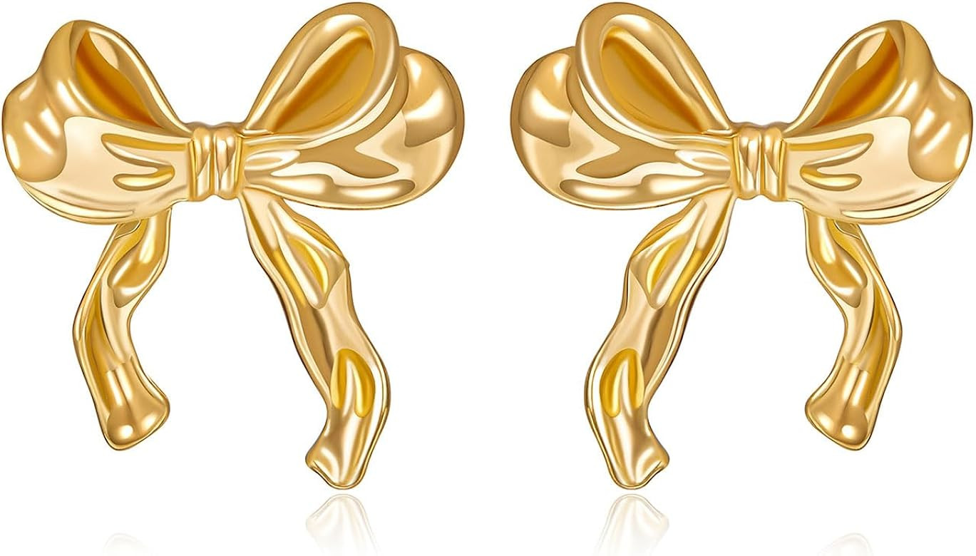 Gold Sliver Bow Earrings for Women Cute Ribbon Earrings Gold Silver Bow Knot Earring Bow Stud Ear... | Amazon (US)