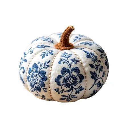 Blue and White Floral Fabric Pumpkins Artificial Pumpkin Decor for Thanksgiving Table Centerpiece Fall Farmhouses Mantel Halloween Display | Walmart (US)