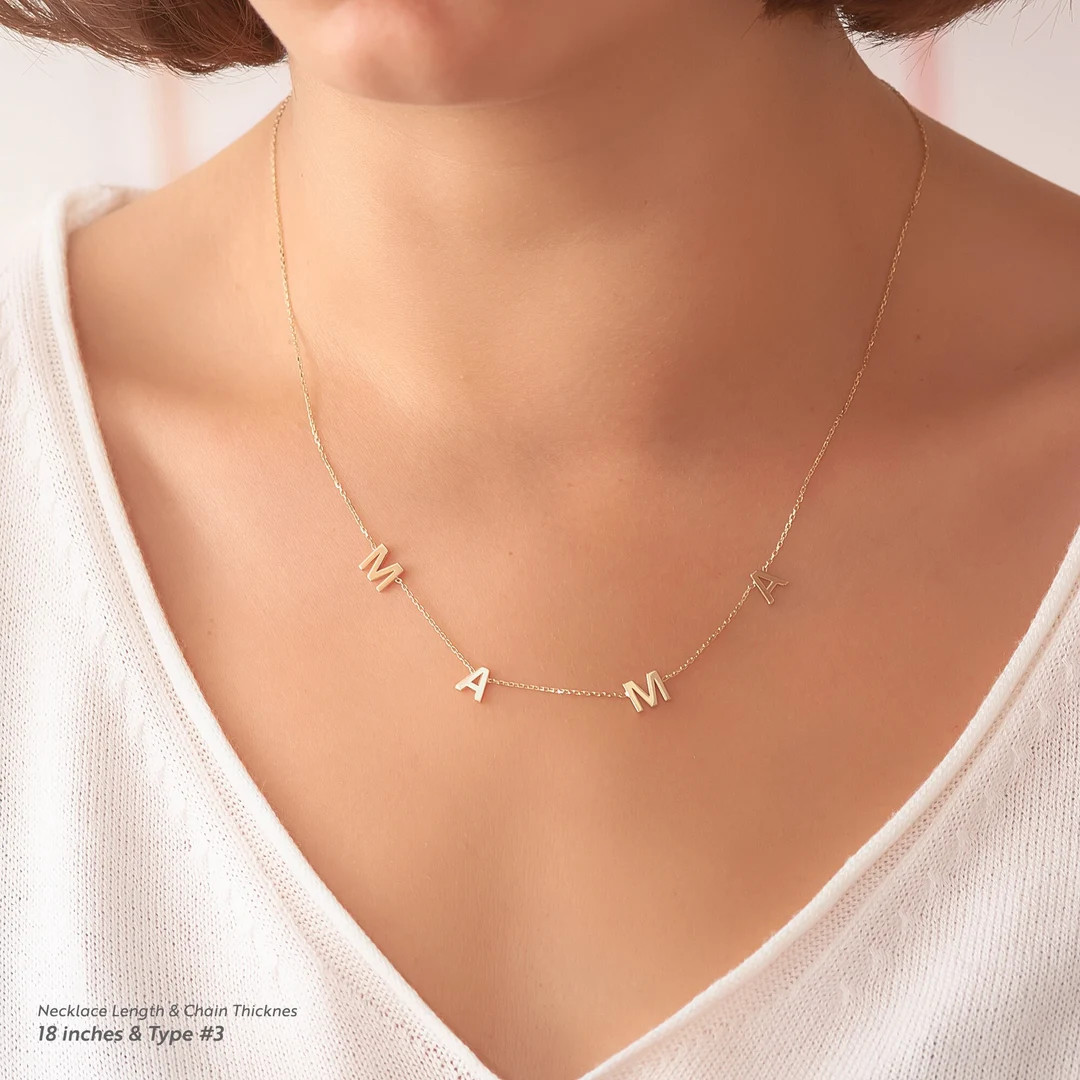 14K 18K Solid Gold Mama Letter Necklace, Grandma Gift Mama Gold Necklace, Yellow White Rose Gold ... | Etsy (US)