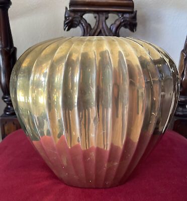 Large Solid Brass Vase Made In India Vintage Modern Gold Vessel Waves Patina 8” | eBay US