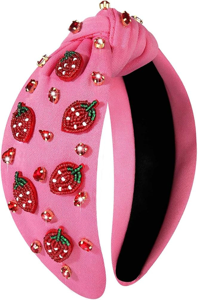 Summer Headband for Women Beaded Flower Palm Leaf Watermelon Fruit Headband Rhinestone Jeweled Kn... | Amazon (US)