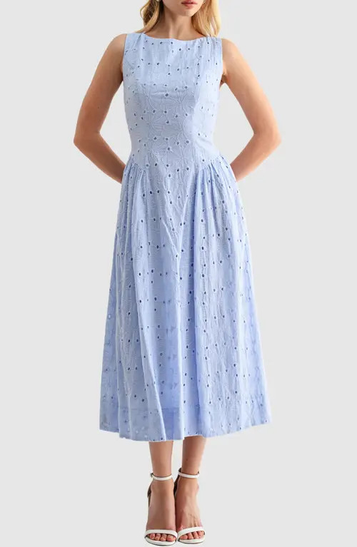 All in Favor Broderie Anglaise Fit & Flare Midi Dress in Periwinkle at Nordstrom, Size X-Small | Nordstrom