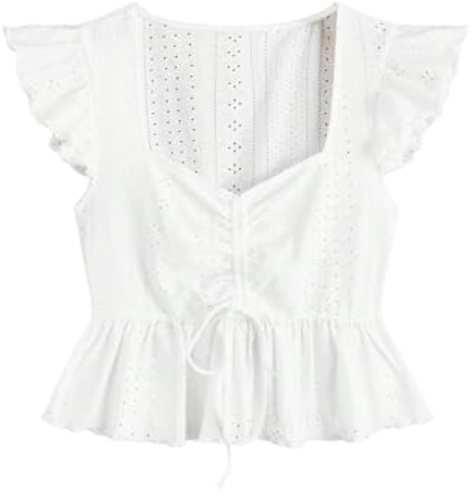SweatyRocks Women's Ruffle Hem Cap Sleeve Shirts Sweetheart Neck Peplum Blouse Top | Amazon (US)