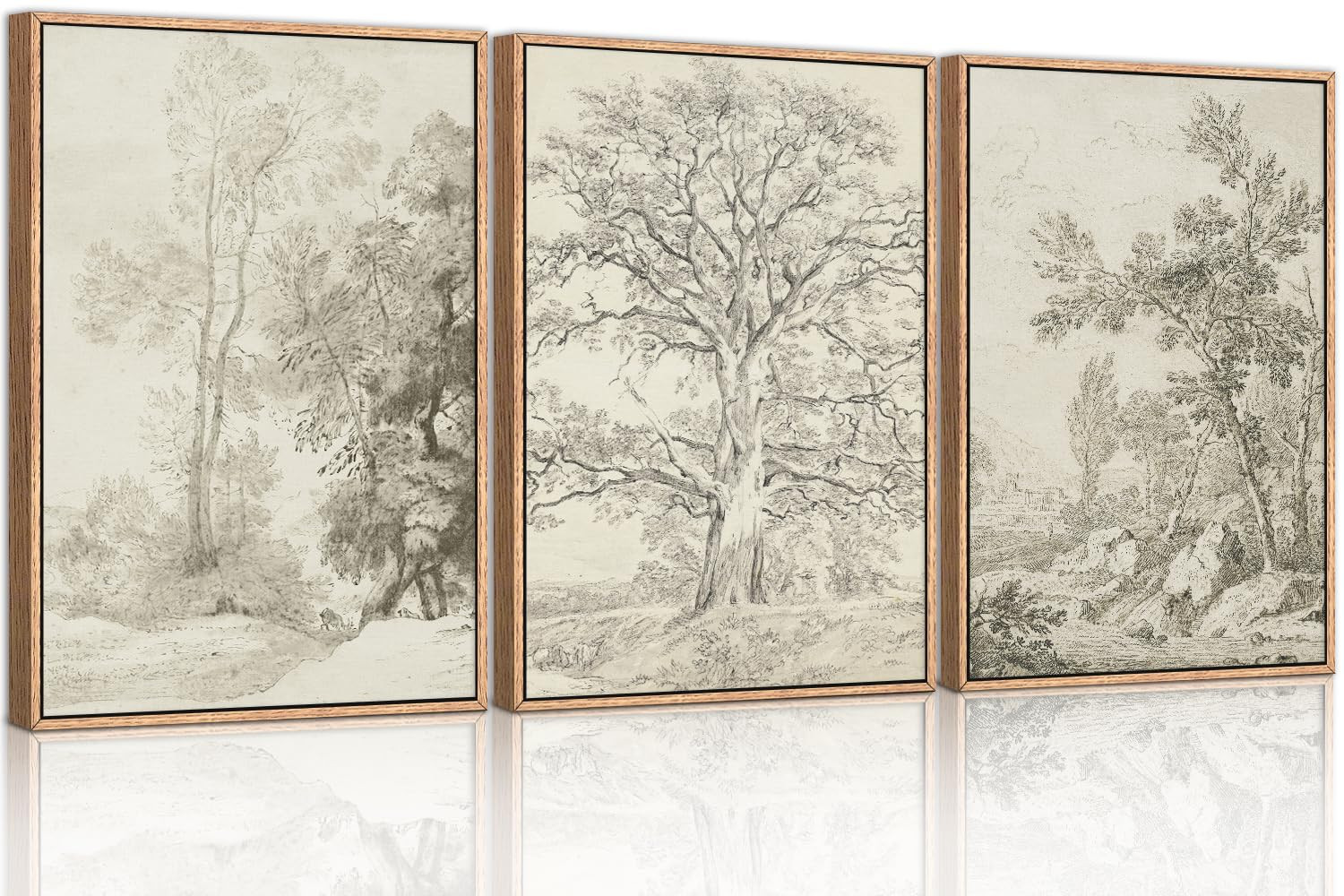 Ausril Large Vintage Sketchbook Framed Canvas Wall Art Set, Minimalist Tree Sketch Wall Decor, Ne... | Amazon (US)
