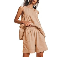Gozoloma Womens 2 Piece Outfits Sleeveless Matching Sets A Line Tank Tops Contrast Stitching High... | Amazon (US)