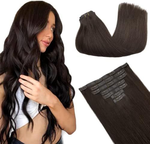 GOO GOO Seamless Clip in Hair Extensions Light Brown Human Hair Extensions 20 Inch 150g 7pcs Seam... | Amazon (US)