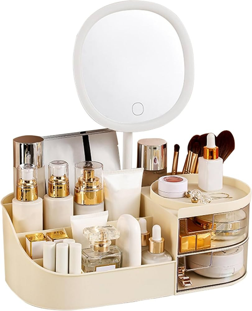DASITON Makeup Organizer with Rechargeable Mirror,Makeup Brush Holder with 2 Drawers,Skincare and... | Amazon (CA)