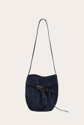 Belted Bucket Bag Navy Suede | LITTLE LIFFNER