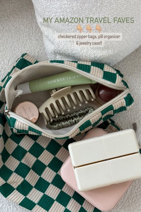 Travel bags/ pill organizer/ jewelry case 💚 checkered zip up bags 