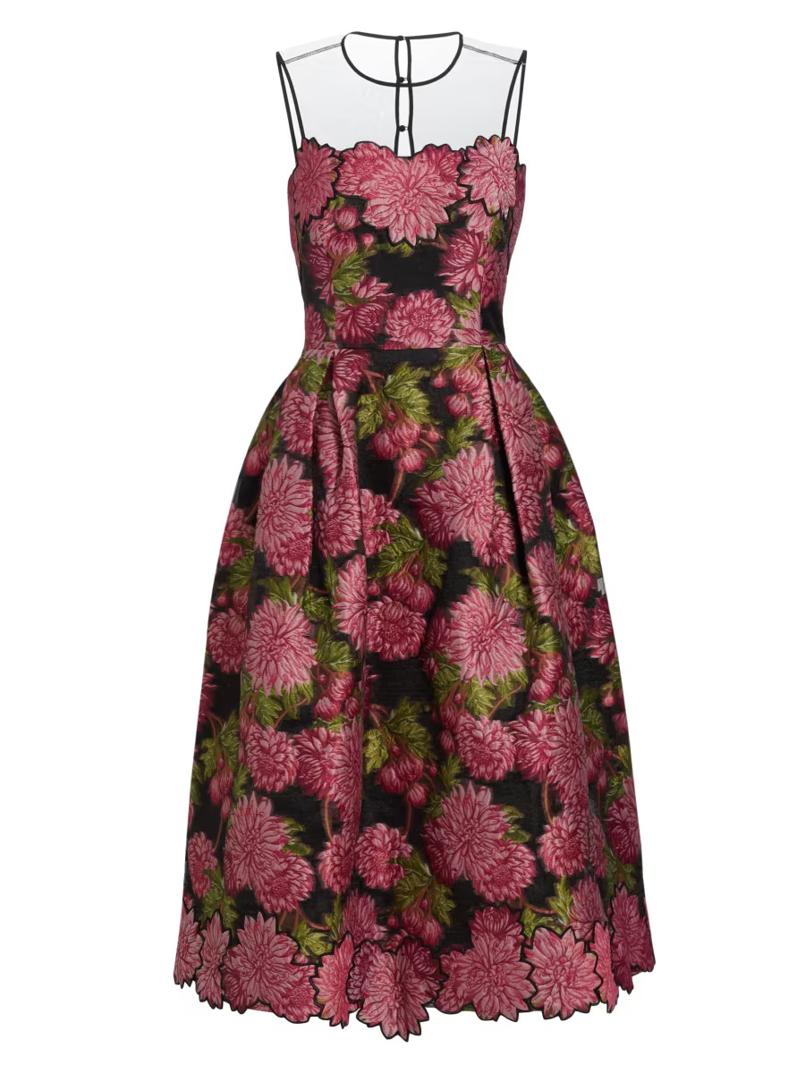 Floral Jacquard Sleeveless Midi-Dress | Saks Fifth Avenue