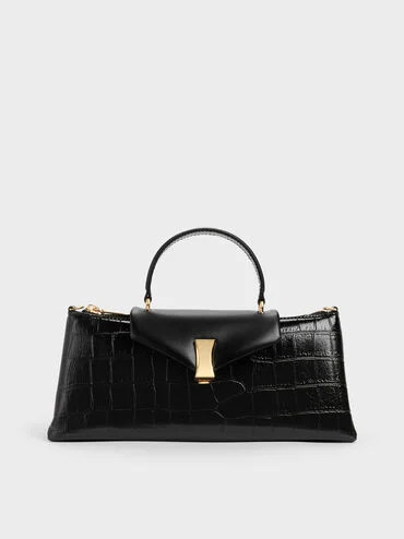 Lilibet Croc-Effect Elongated Top Handle Bag
    
         - Black | Charles & Keith UK