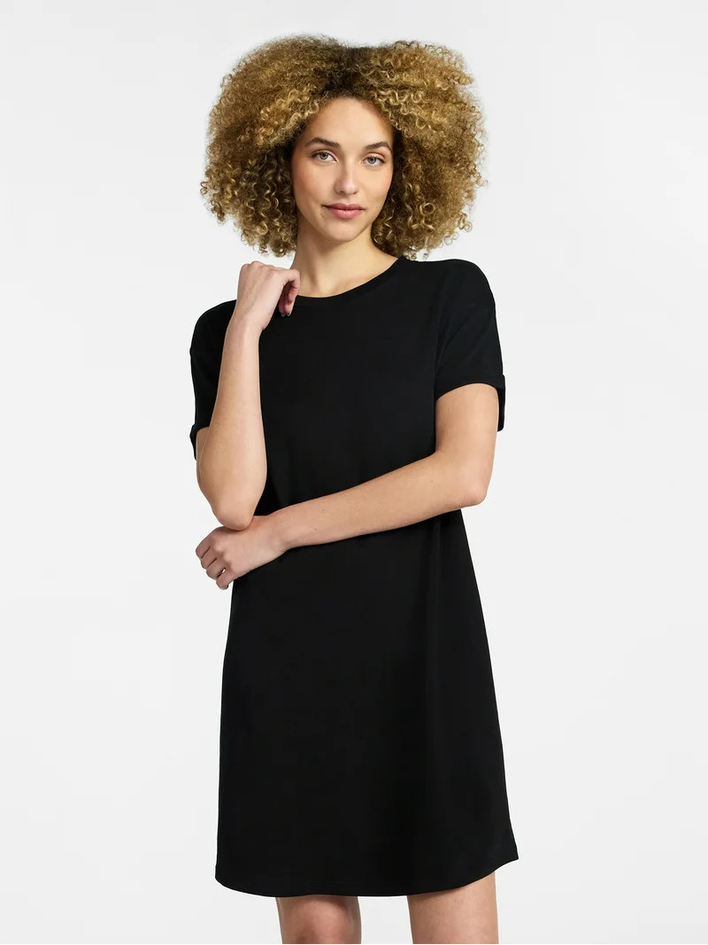 Time and Tru Women's Cotton T-Shirt Dress with Short Sleeves, Sizes XS-XXXL | Walmart (US)