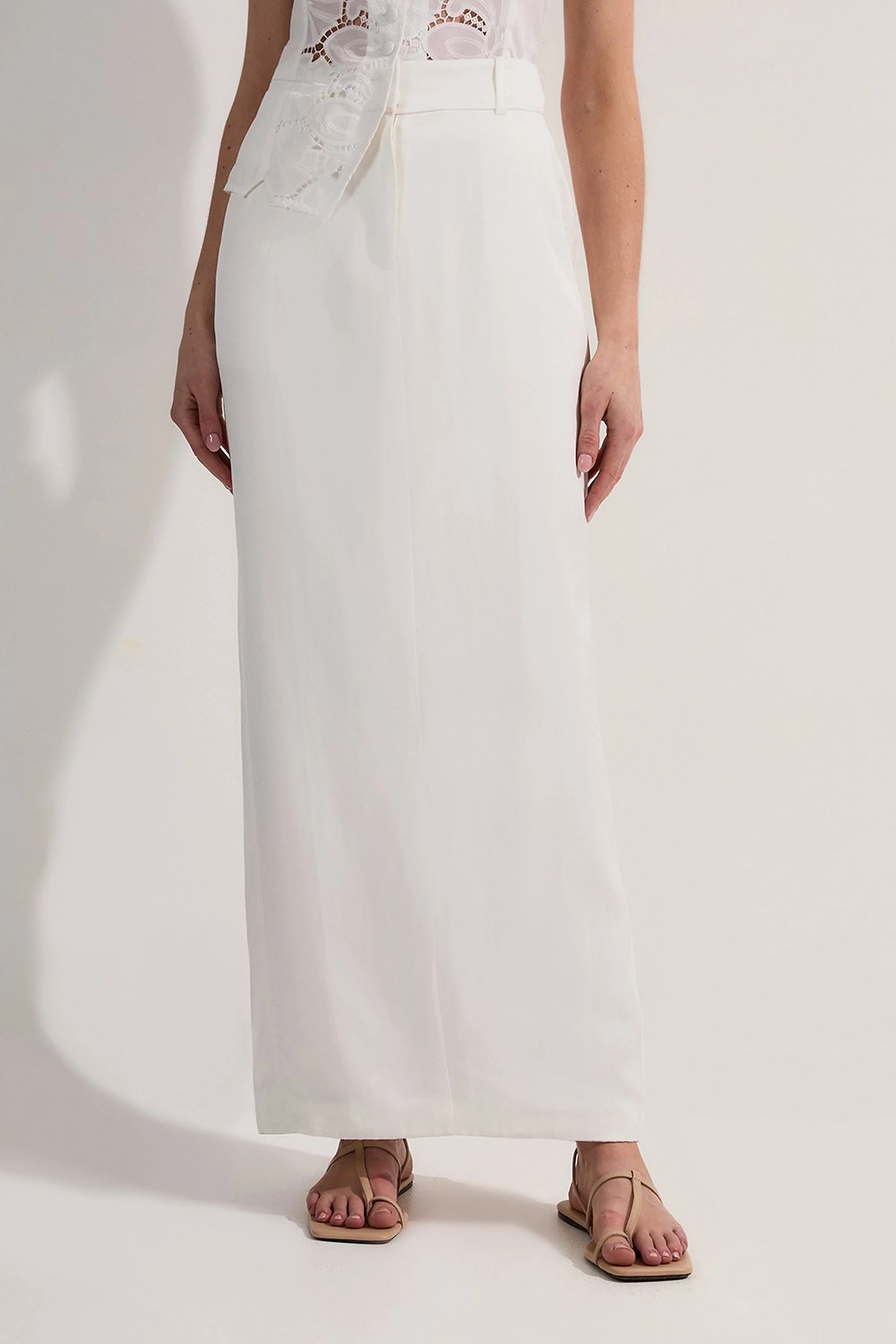 Tailored Viscose Linen Pencil Maxi Skirt | Karen Millen | Karen Millen UK + IE + DE + NL