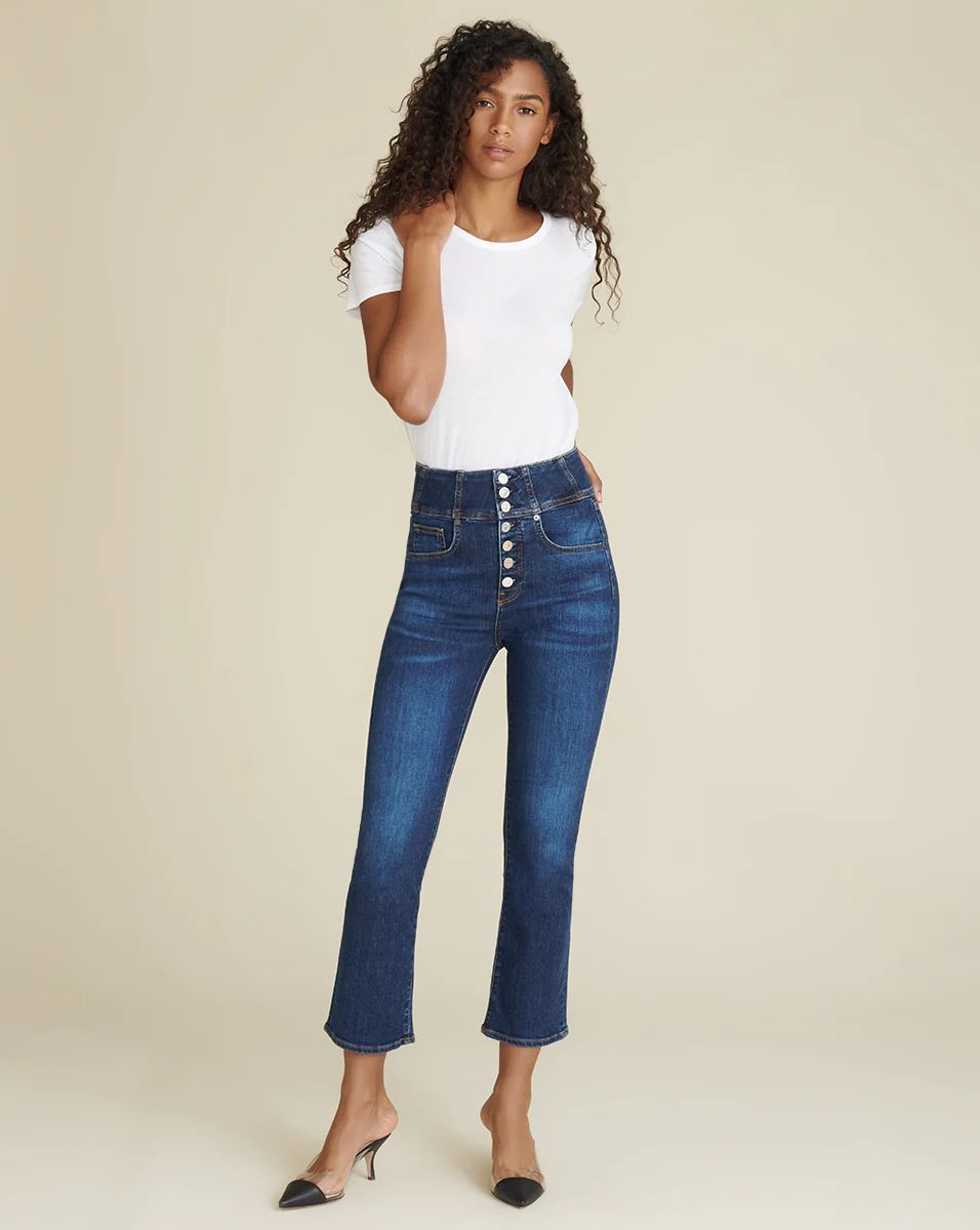 Cassandra Corset-Waist Baby-Boot Jeans | Veronica Beard