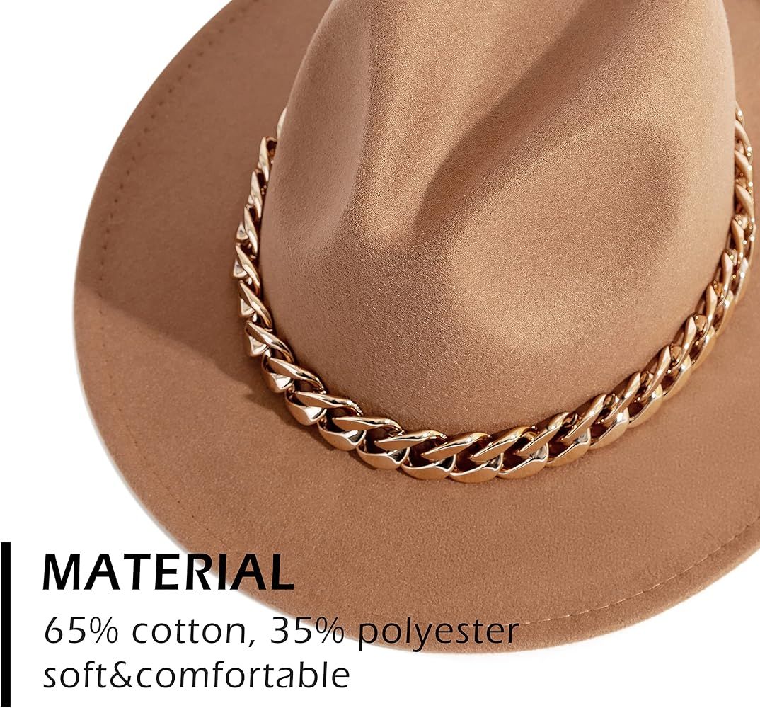Gossifan Men & Women Belt Buckle Fedora Hat Wide Brim Floppy Panama Hat | Amazon (US)