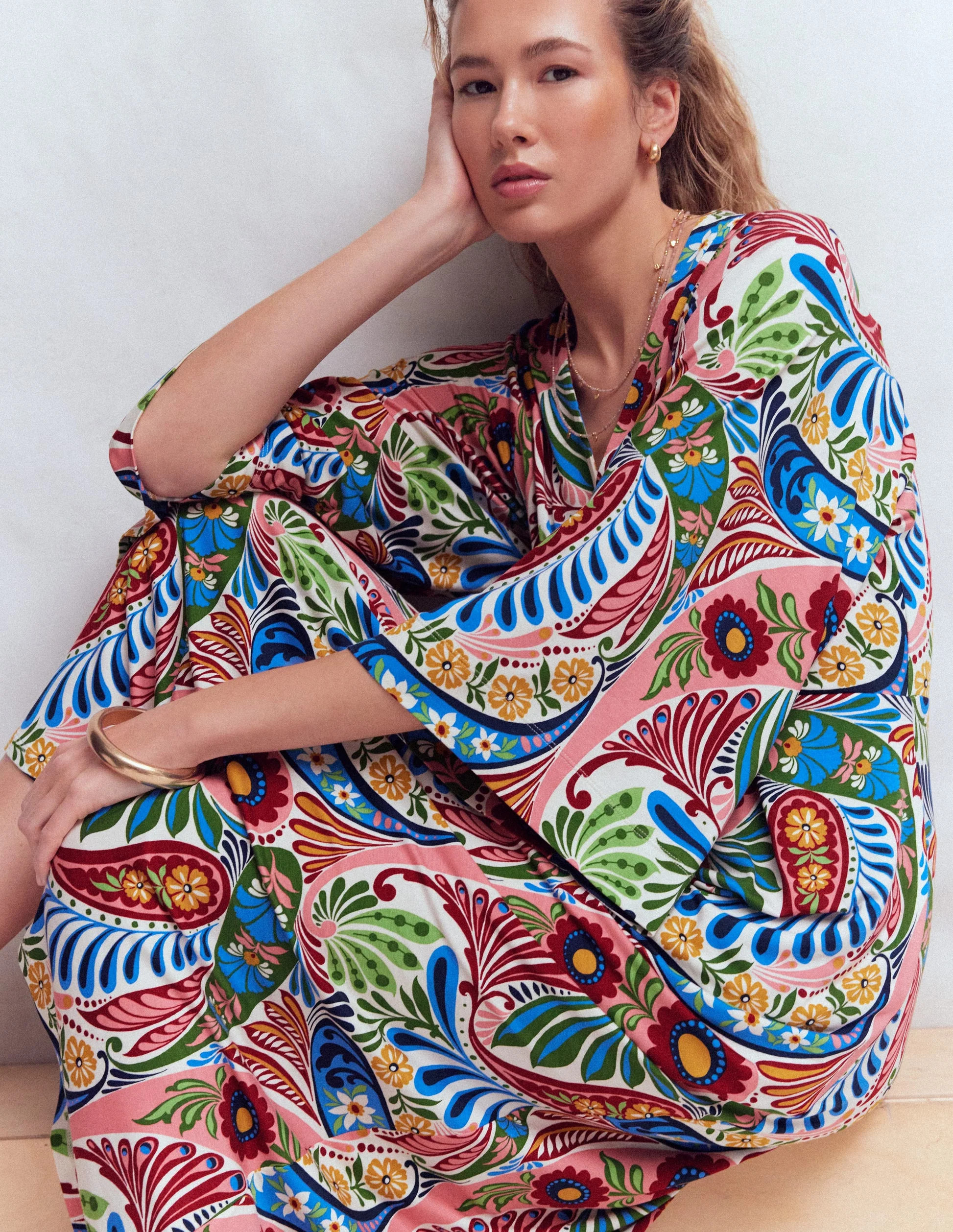 Nell Kimono Midi Jersey Dress-Multi, Enchanted Paisley | Boden (US)