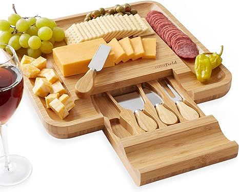 Casafield Organic Bamboo Cheese Cutting Board & Knife Gift Set - Wooden Serving Tray for Charcute... | Amazon (US)