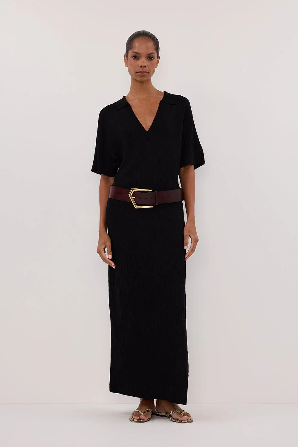 ALIAS BLACK POLO KNIT MIDI DRESS | DISSH